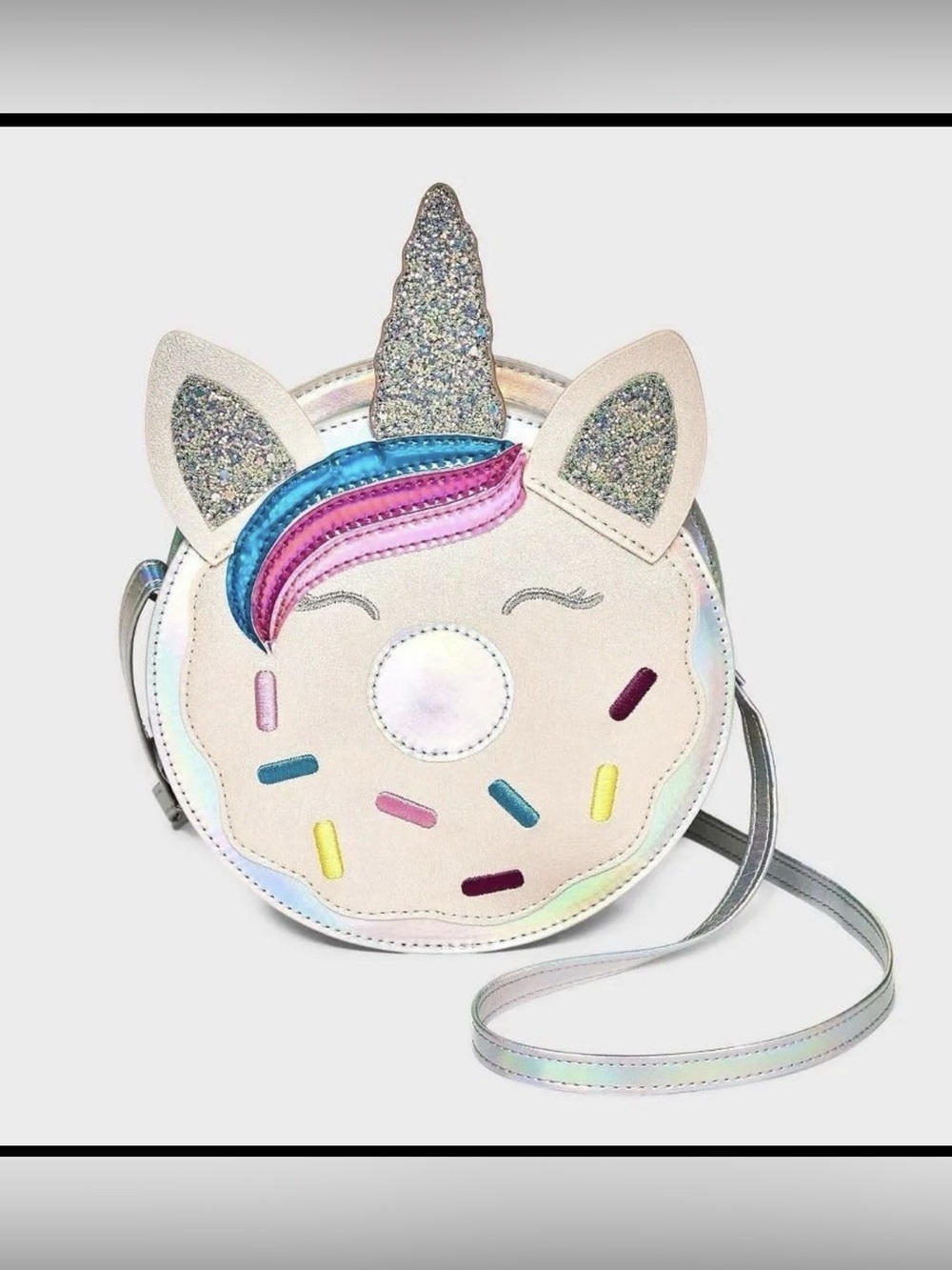 Kids Unicorn Donut Crossbody Bag - Iridescent Silver